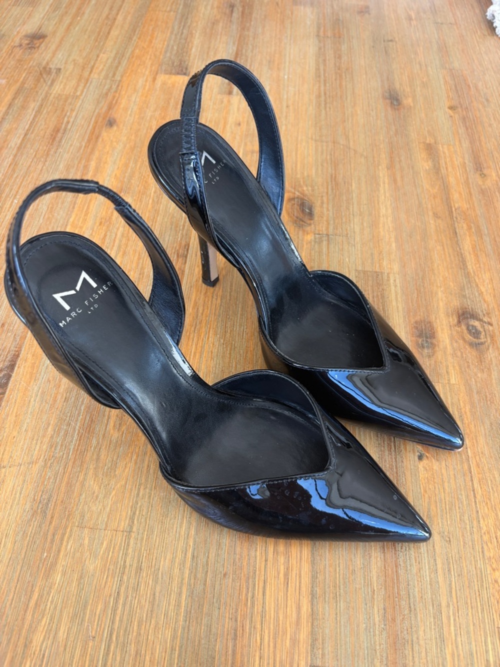 Marc Fisher Black Patent Leather Pointed Slingback Heels